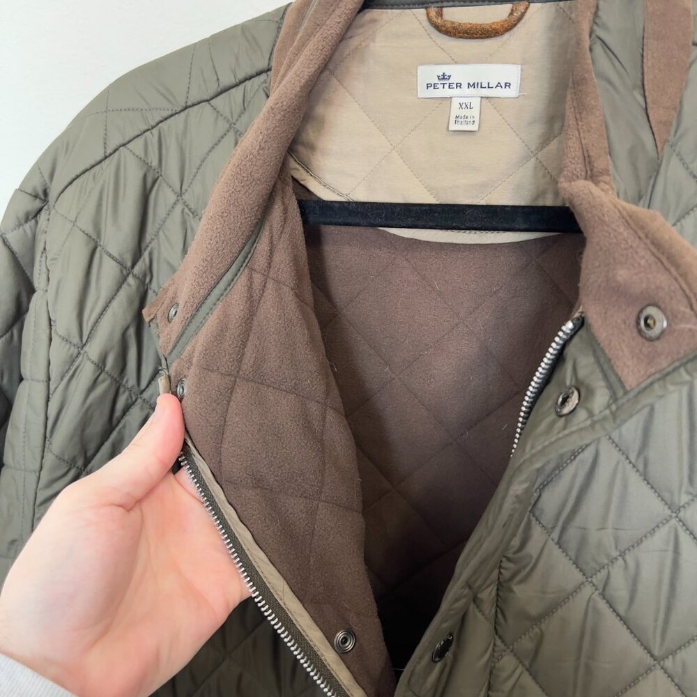 EUC Peter Millar Olive Green Quilted Jacket with Brown Trim-XXL - Picture 6 of 7